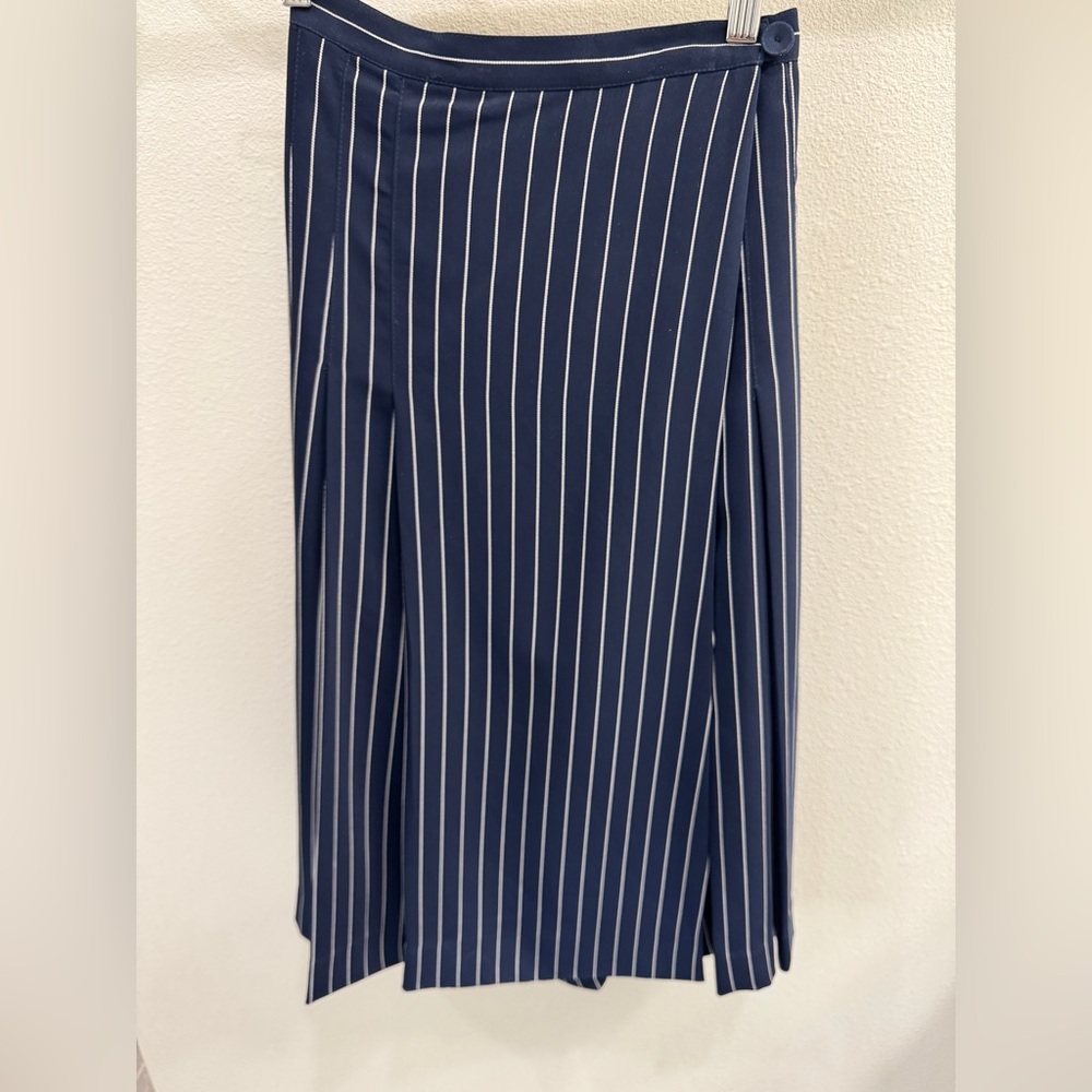 Babaton Navy and White Pinstripe Maxi Skirt